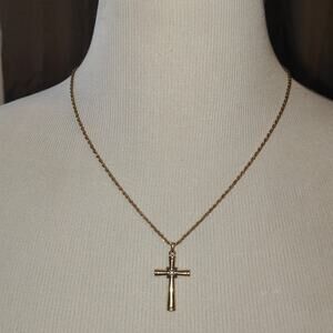 Gold Tone Cross Pendant & Necklace 12" Christianity Religious Worship Elegant